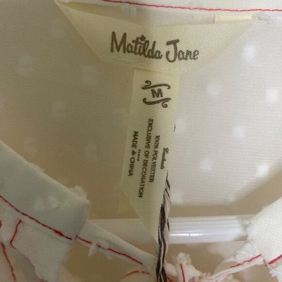NWT Matilda Jane Blouse Womens Size M White Swiss Dot Peasant Button-Up Sheer - Picture 2 of 13